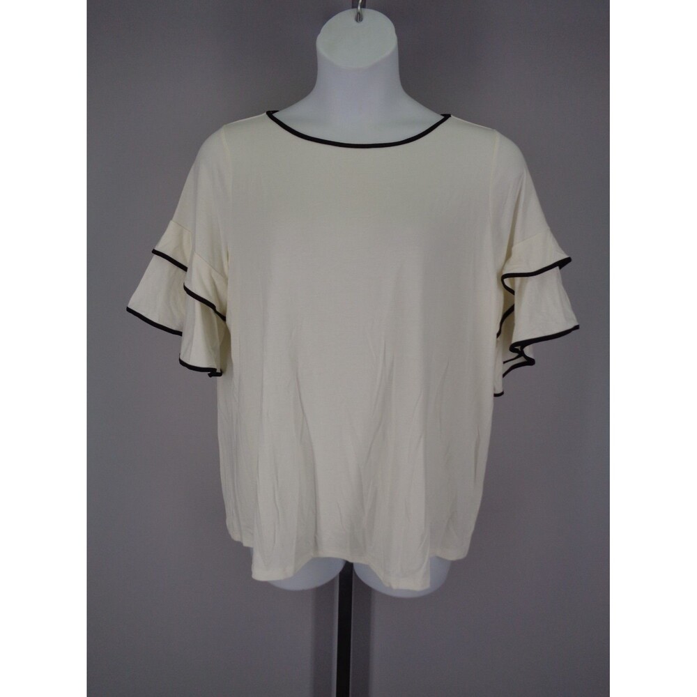 J Jill Wearever Collection Tiered Sleeve Top Size XL Ivory Cream Black New - Picture 3 of 11